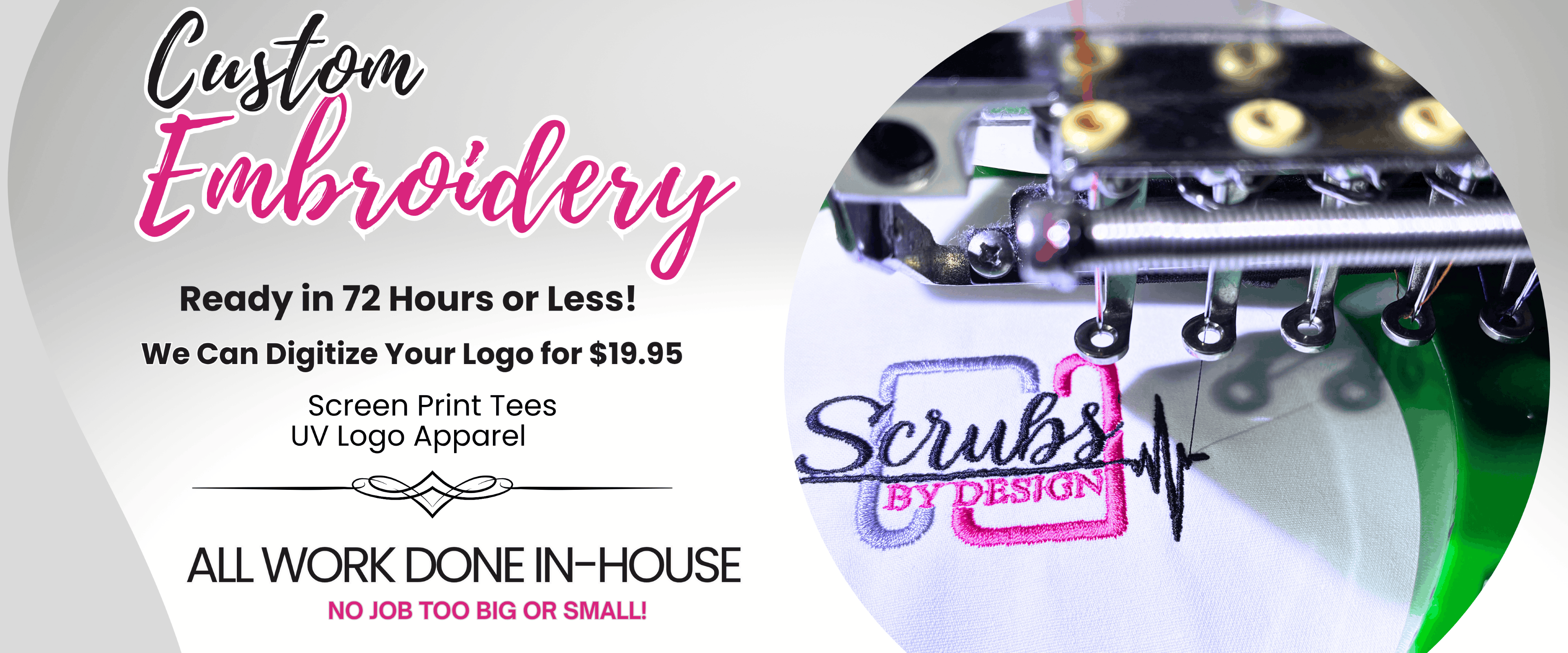 Scrubs by Design In-House Custom Embroidery Ready in 72 Hours